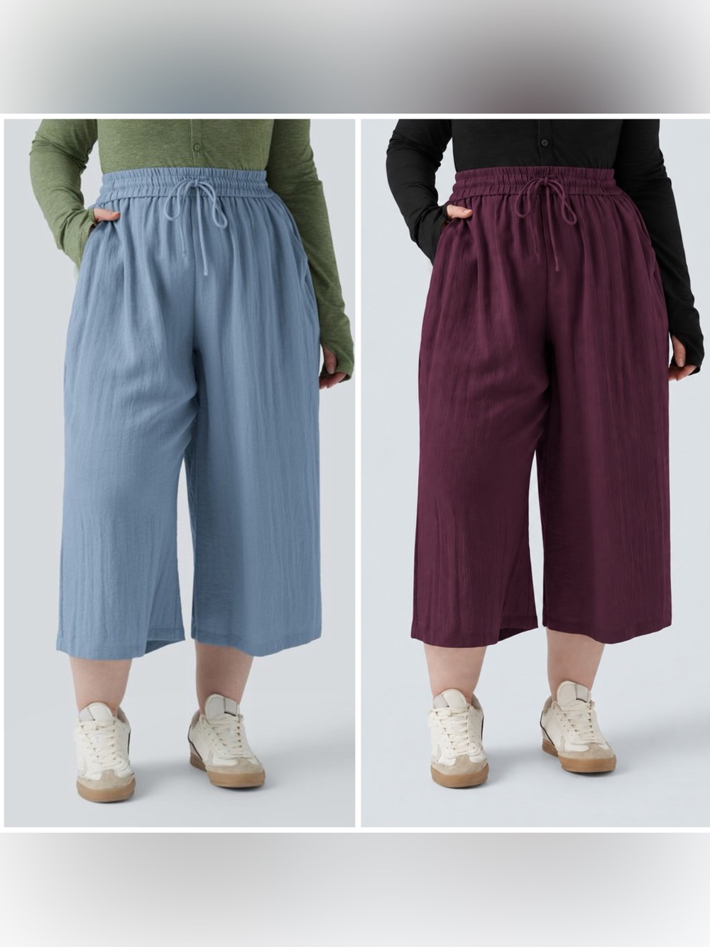 TWO Halara Linen Feel High Waisted Drawstring Wide Leg Cropped Pants Size 2X